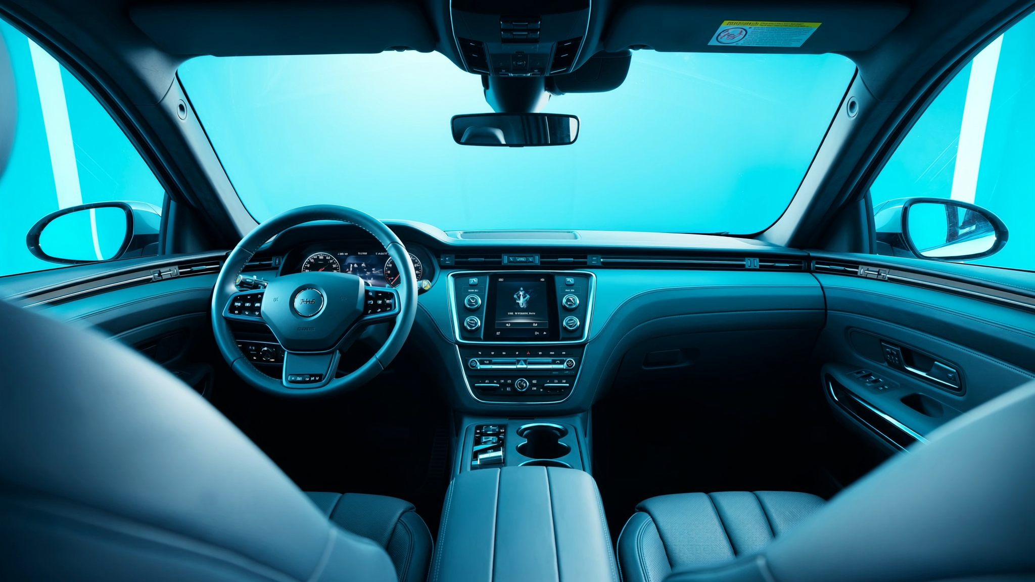 A spotless detailed car interior with clean warm-toned leather seats and dashboard